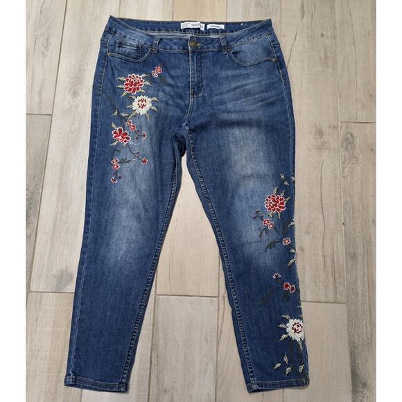 Y2K Embroidered Floral Jeans Sandpiper Blue Denim Slim Fit Stretch Size 12 - Picture 1 of 14